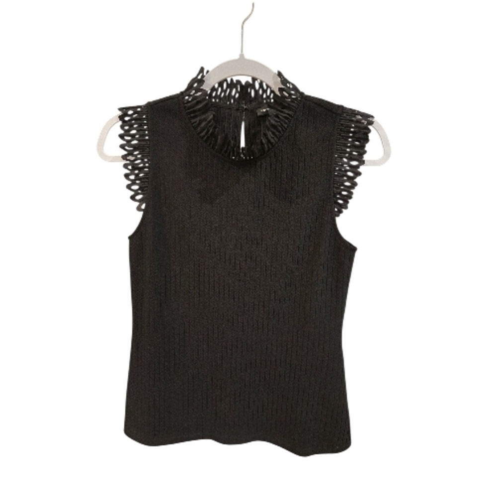 White House Black Market Black Textured Sleeveless Blouse XS